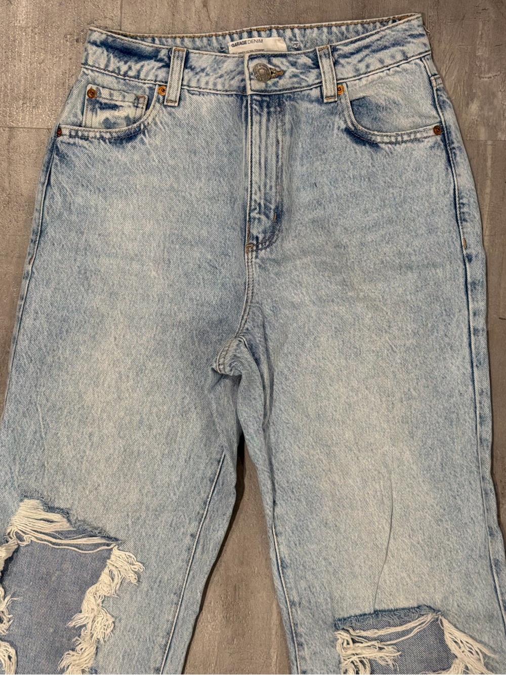 Garage Light Blue Straight Leg Distressed Jeans